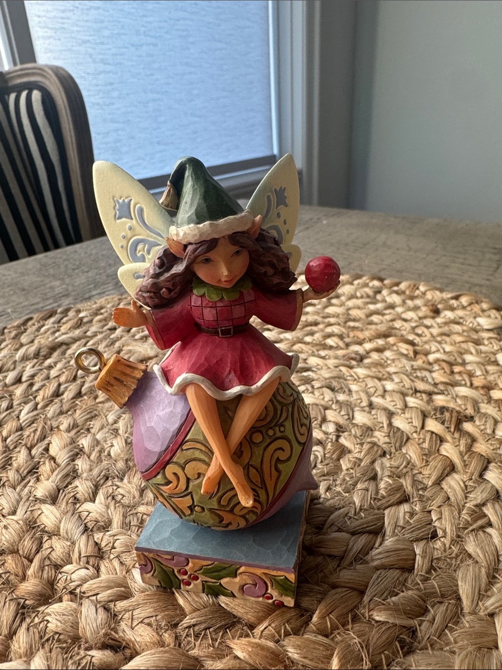 Jim Shore Pink and Green Fairy Sitting on Ornament Figurine